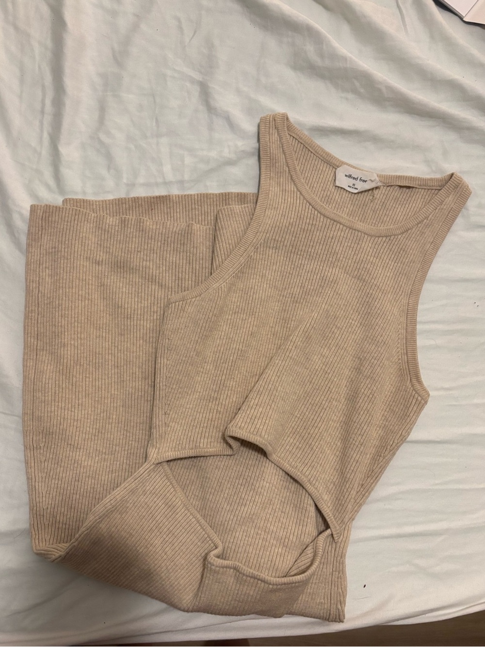 Aritzia Ribbed Tan Dress with Cutout